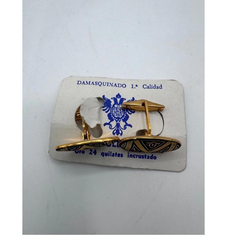 Vintage Damascene Cufflinks Gold Black Cufflinks Men's‎ 24K Gold Inlay